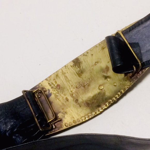 Vtg Boho Brutalist Mexico Signed Brass Cinch Belt main image 10